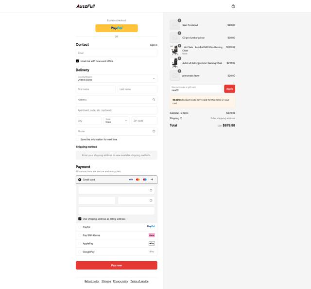 AutoFull checkout page showing AutoFull discount code box | Screenshot taken by SimplyCodes community member on Sep 9, 2025