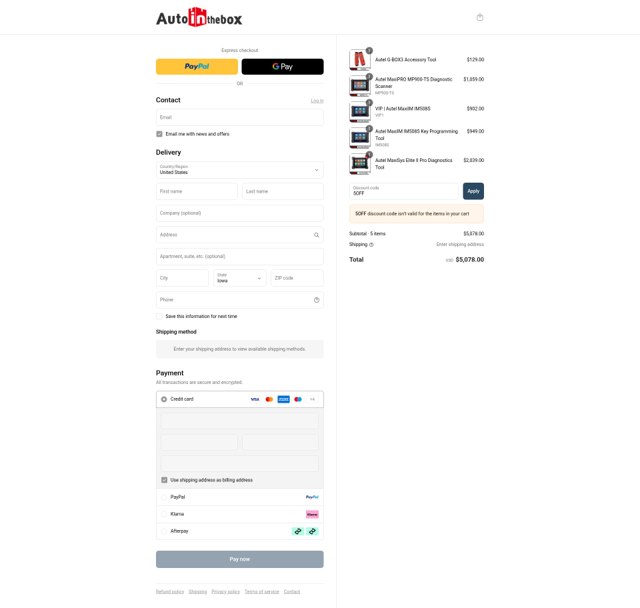 AutoInTheBox checkout page showing AutoInTheBox discount code box | Screenshot taken by SimplyCodes community member on Sep 4, 2025