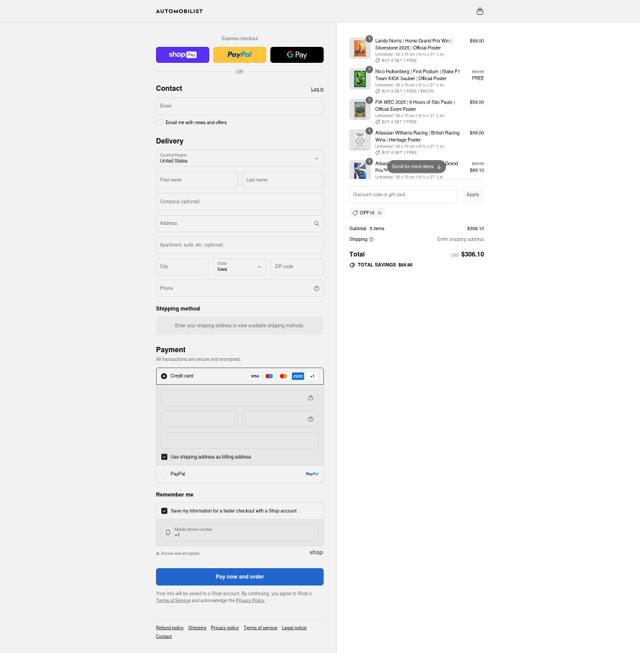 Automobilist checkout page showing Automobilist discount code box | Screenshot taken by SimplyCodes community member on Aug 13, 2025