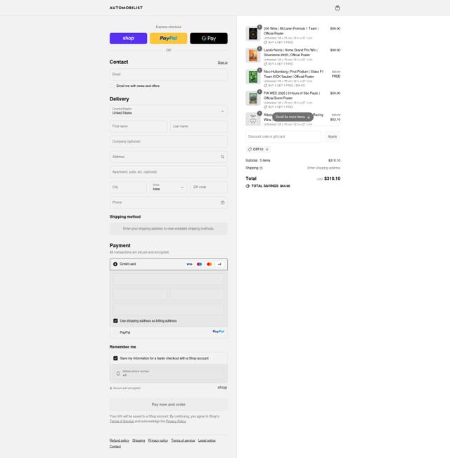 Automobilist checkout page showing Automobilist discount code box | Screenshot taken by SimplyCodes community member on Sep 16, 2025