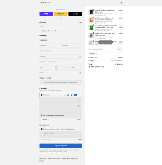 Automobilist checkout page showing Automobilist discount code box | Screenshot taken by SimplyCodes community member on Sep 8, 2025