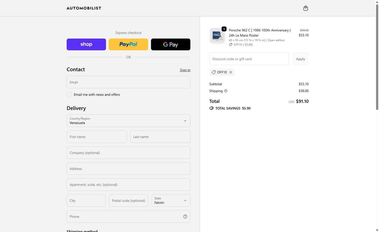 Automobilist checkout page showing Automobilist discount code box | Screenshot taken by SimplyCodes community member on Dec 21, 2025