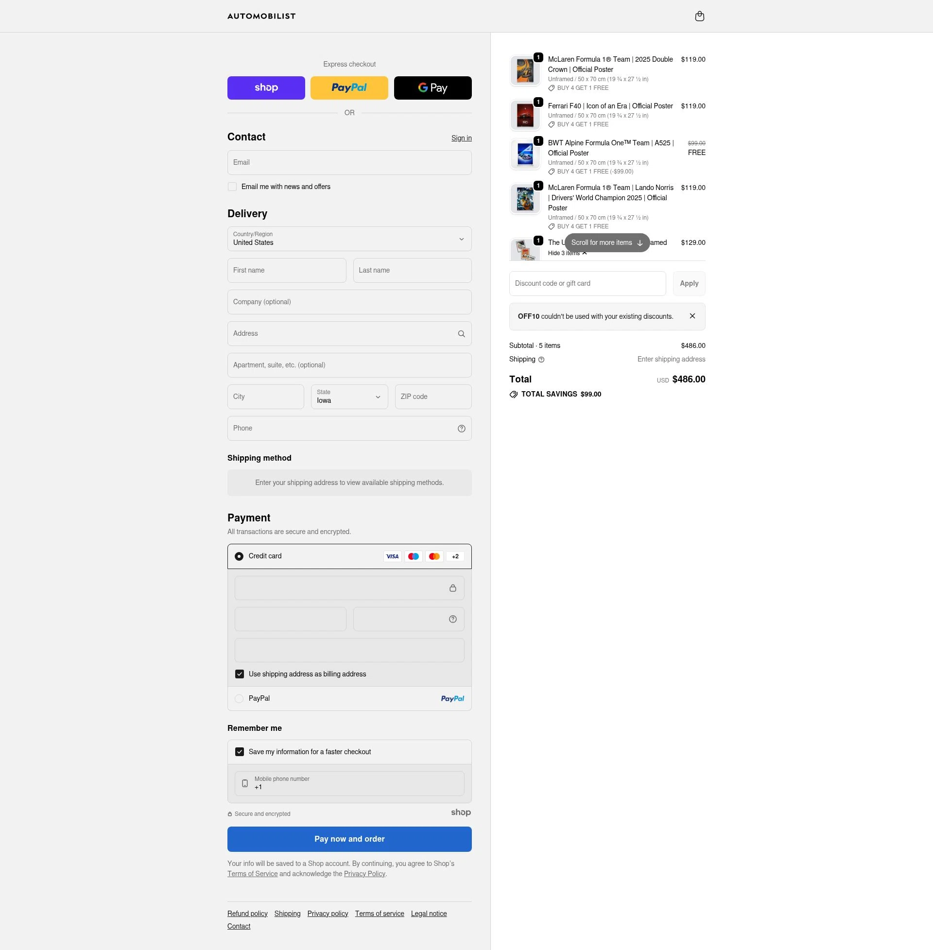 Automobilist checkout page showing Automobilist discount code box | Screenshot taken by SimplyCodes community member on Jan 17, 2026