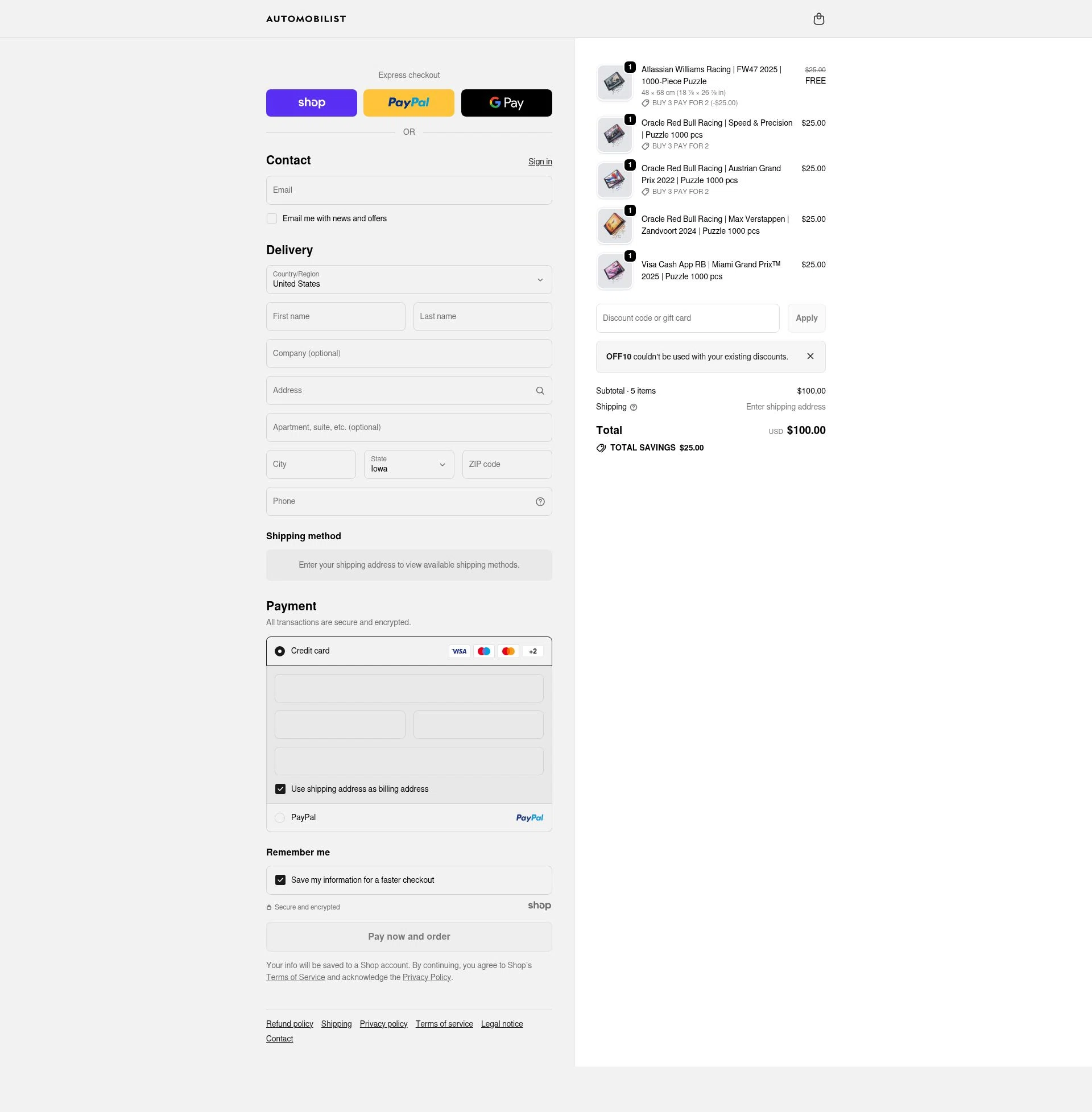Automobilist checkout page showing Automobilist discount code box | Screenshot taken by SimplyCodes community member on Dec 23, 2025