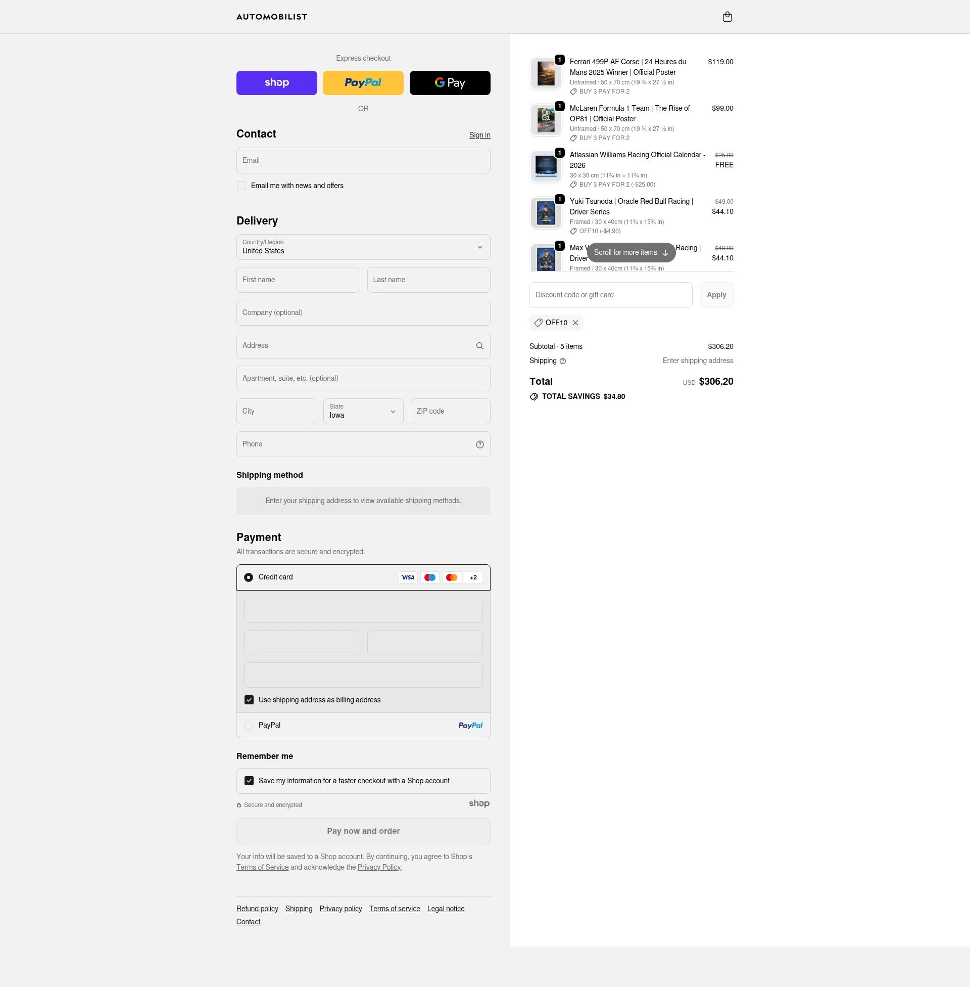 Automobilist checkout page showing Automobilist discount code box | Screenshot taken by SimplyCodes community member on Nov 14, 2025