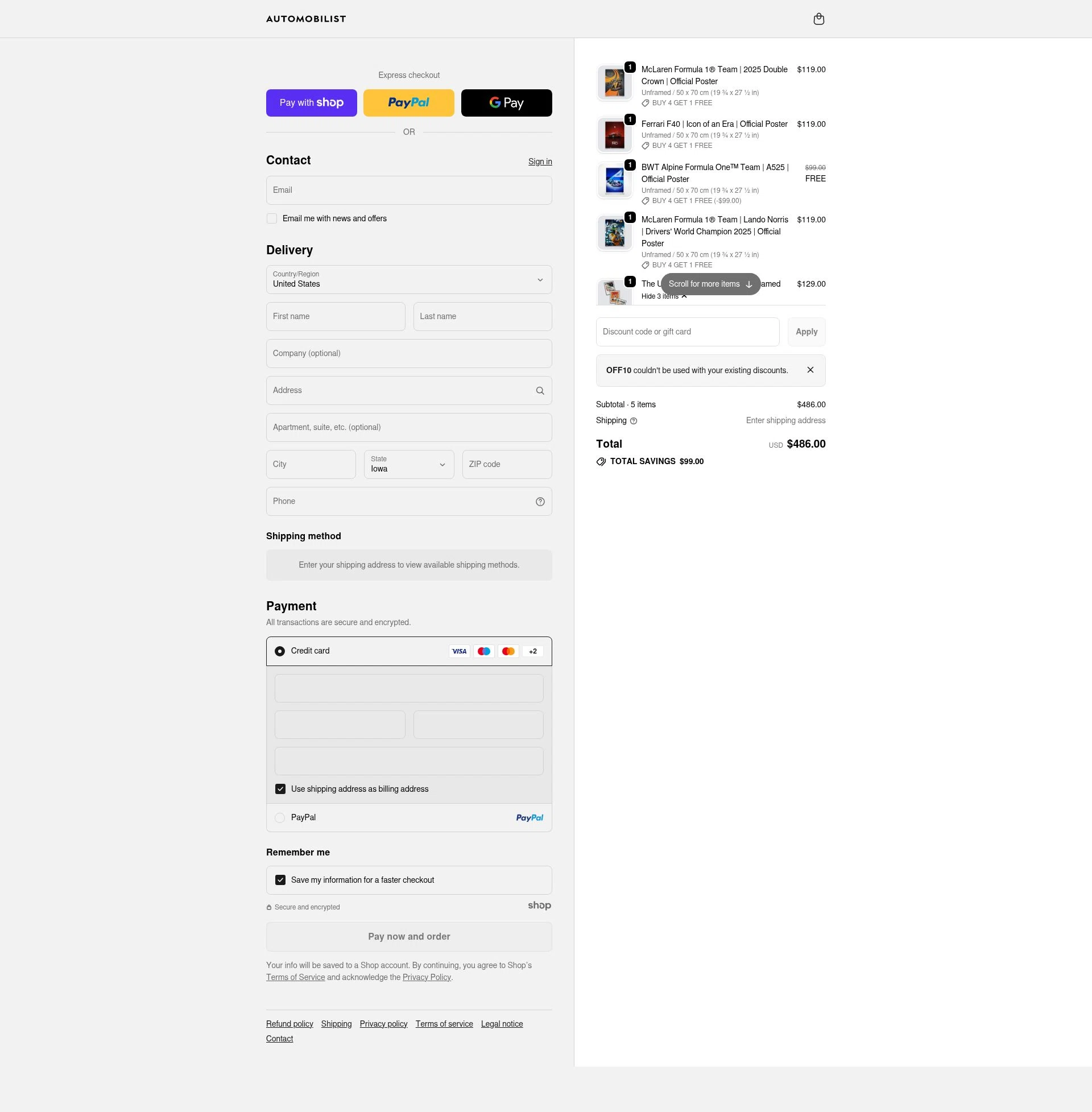 Automobilist checkout page showing Automobilist discount code box | Screenshot taken by SimplyCodes community member on Jan 7, 2026
