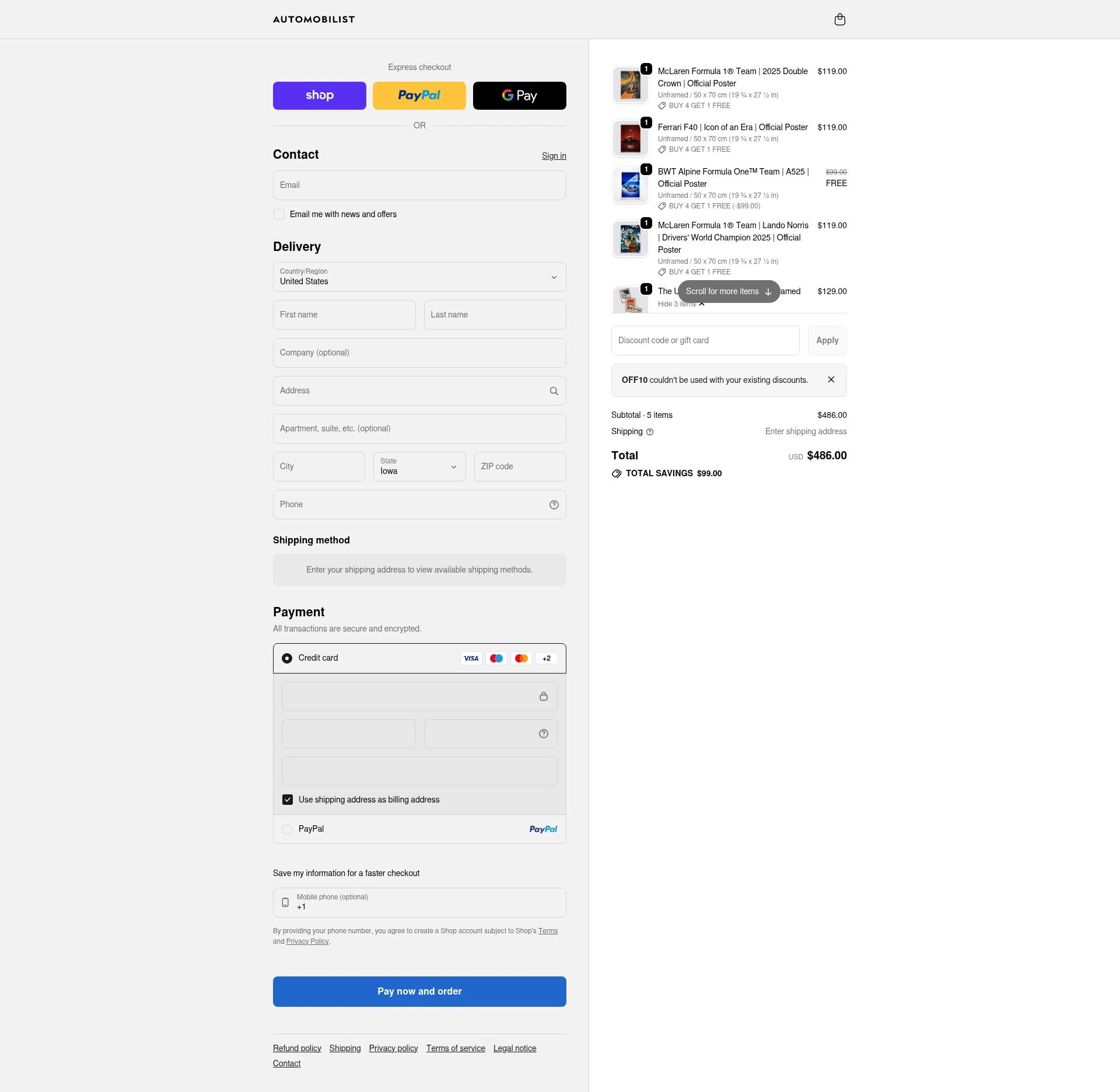 Automobilist checkout page showing Automobilist discount code box | Screenshot taken by SimplyCodes community member on Jan 31, 2026