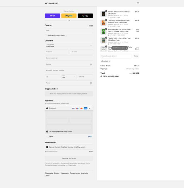 Automobilist checkout page showing Automobilist discount code box | Screenshot taken by SimplyCodes community member on Aug 30, 2025