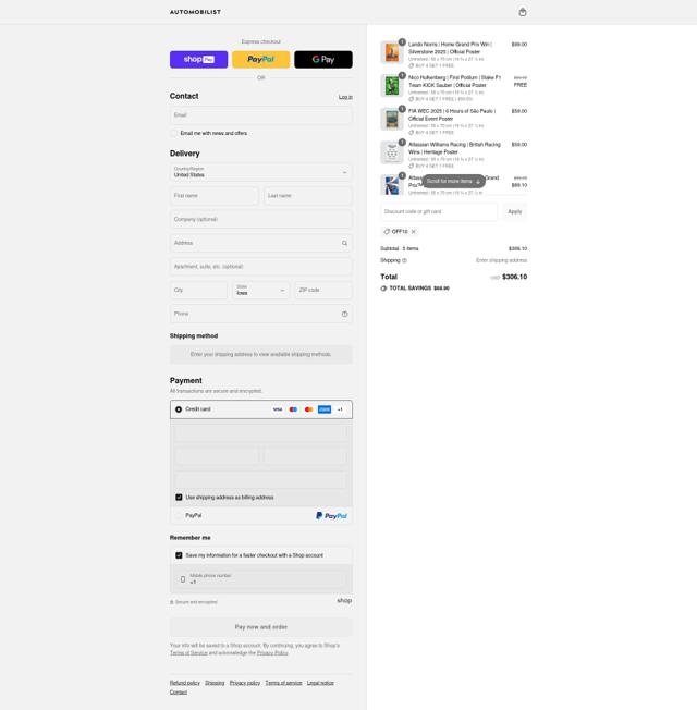 Automobilist checkout page showing Automobilist discount code box | Screenshot taken by SimplyCodes community member on Aug 9, 2025