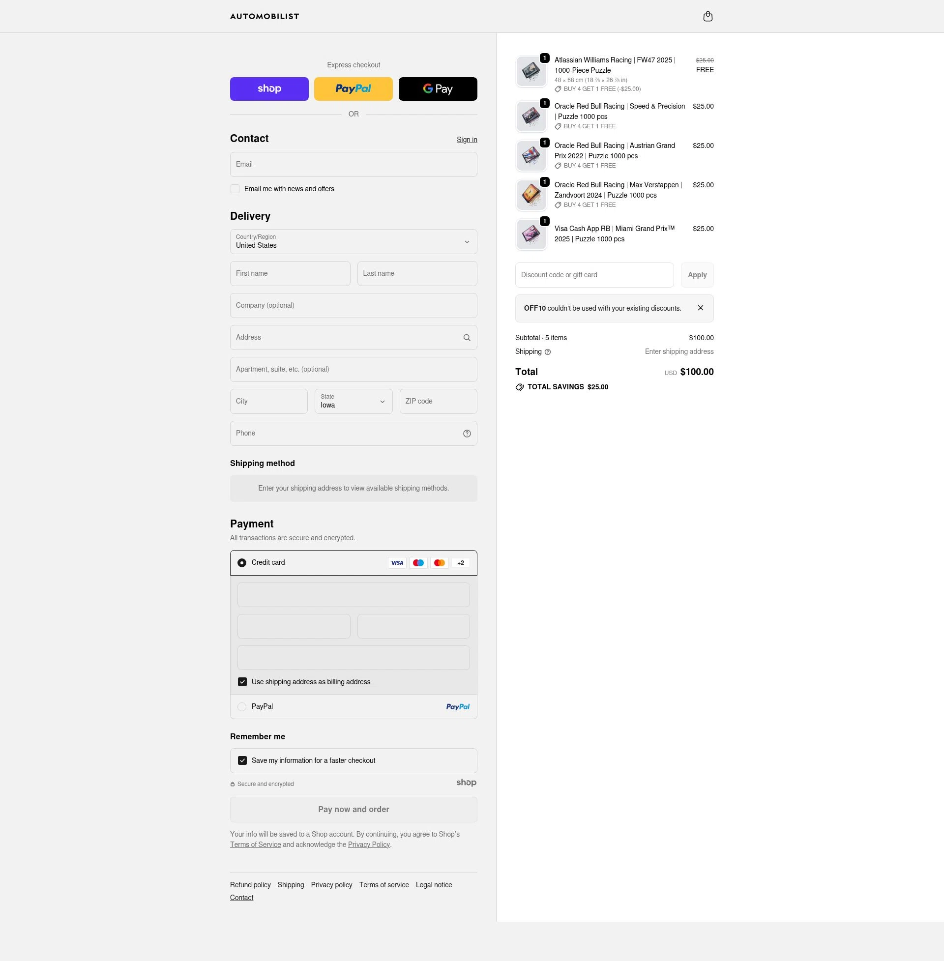 Automobilist checkout page showing Automobilist discount code box | Screenshot taken by SimplyCodes community member on Jan 2, 2026
