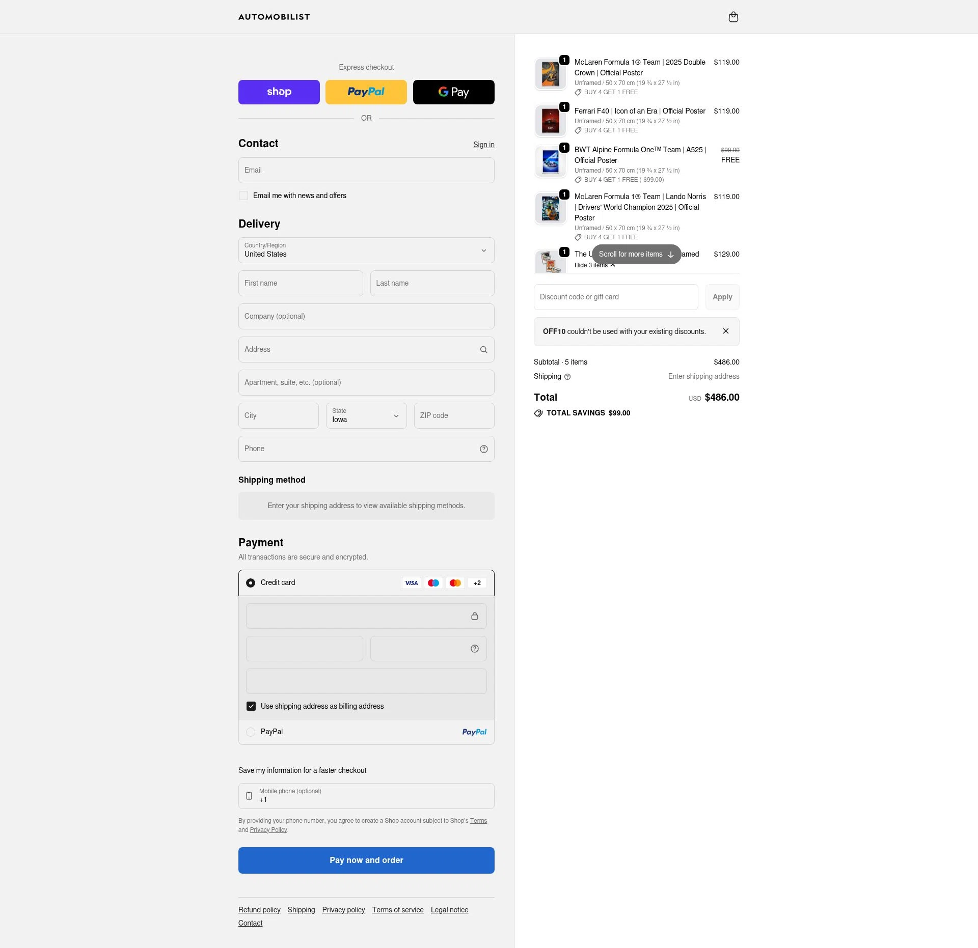 Automobilist checkout page showing Automobilist discount code box | Screenshot taken by SimplyCodes community member on Jan 12, 2026