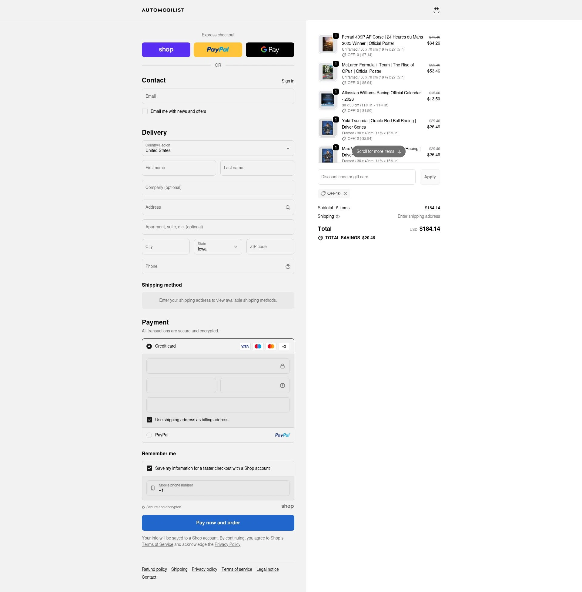 Automobilist checkout page showing Automobilist discount code box | Screenshot taken by SimplyCodes community member on Nov 30, 2025