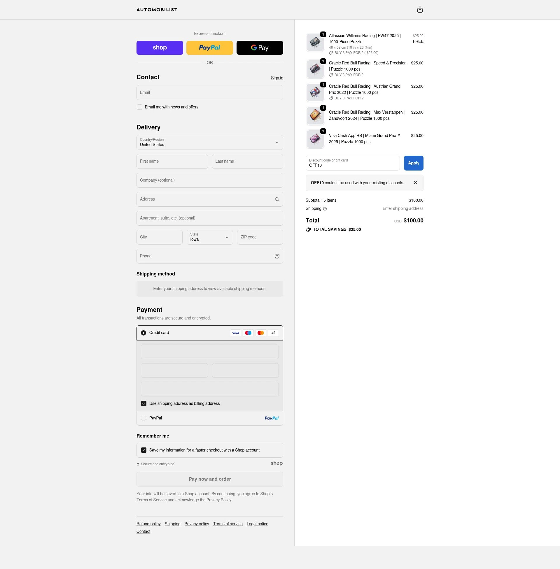 Automobilist checkout page showing Automobilist discount code box | Screenshot taken by SimplyCodes community member on Dec 11, 2025