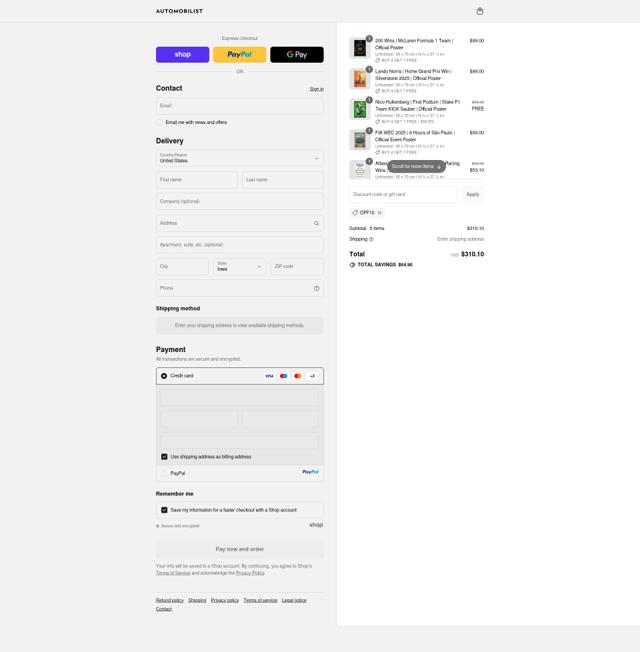 Automobilist checkout page showing Automobilist discount code box | Screenshot taken by SimplyCodes community member on Sep 12, 2025
