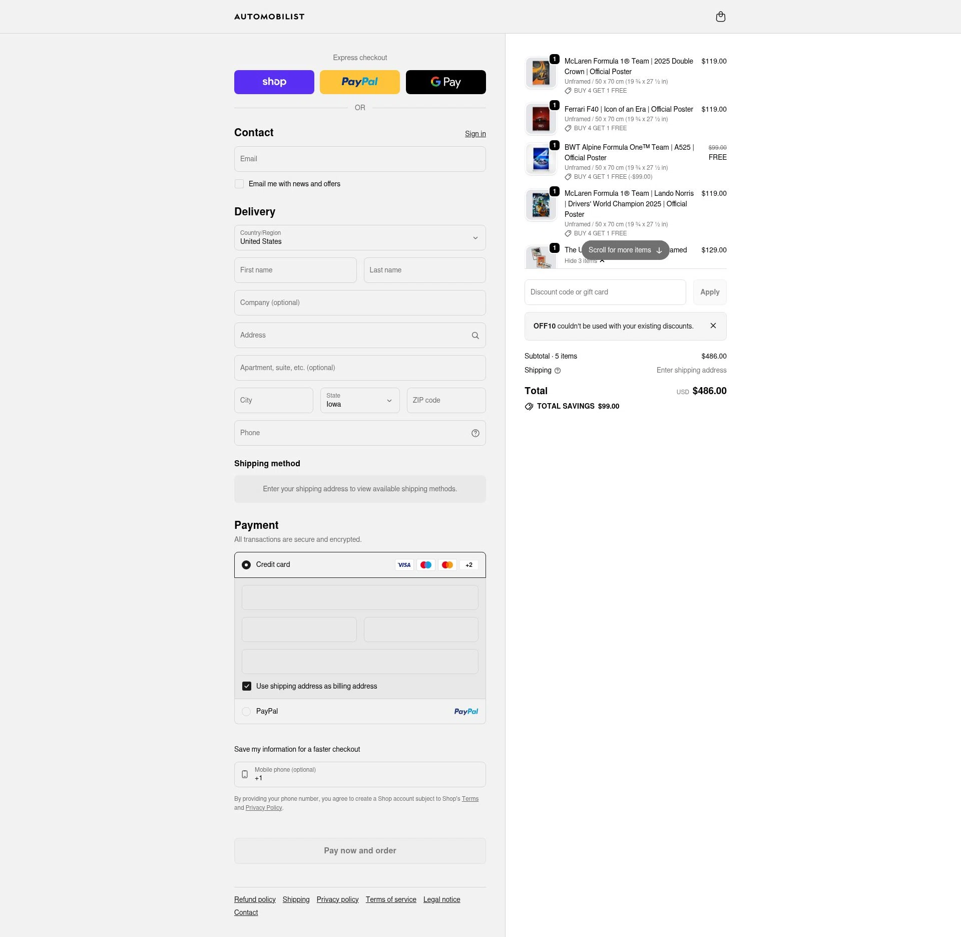 Automobilist checkout page showing Automobilist discount code box | Screenshot taken by SimplyCodes community member on Feb 5, 2026