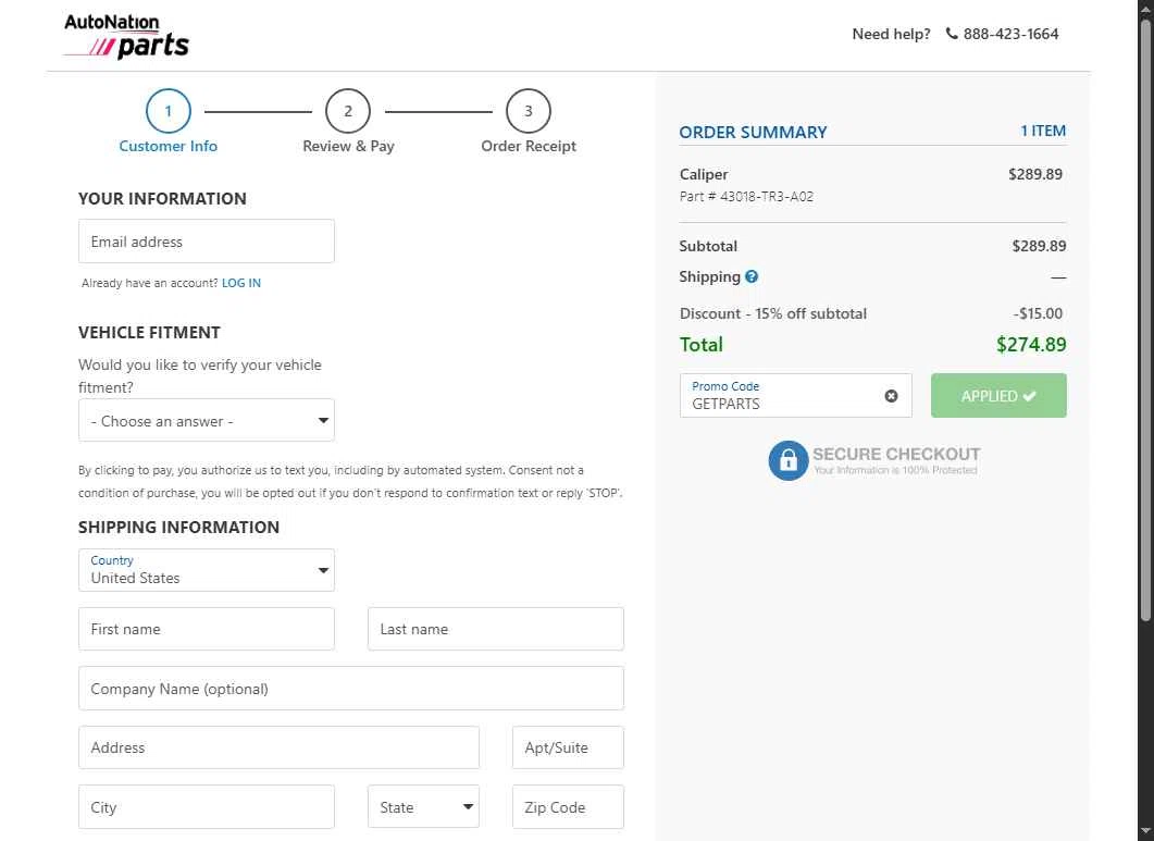 AutoNation checkout page showing AutoNation promo code box | Screenshot taken by SimplyCodes community member on Oct 4, 2025