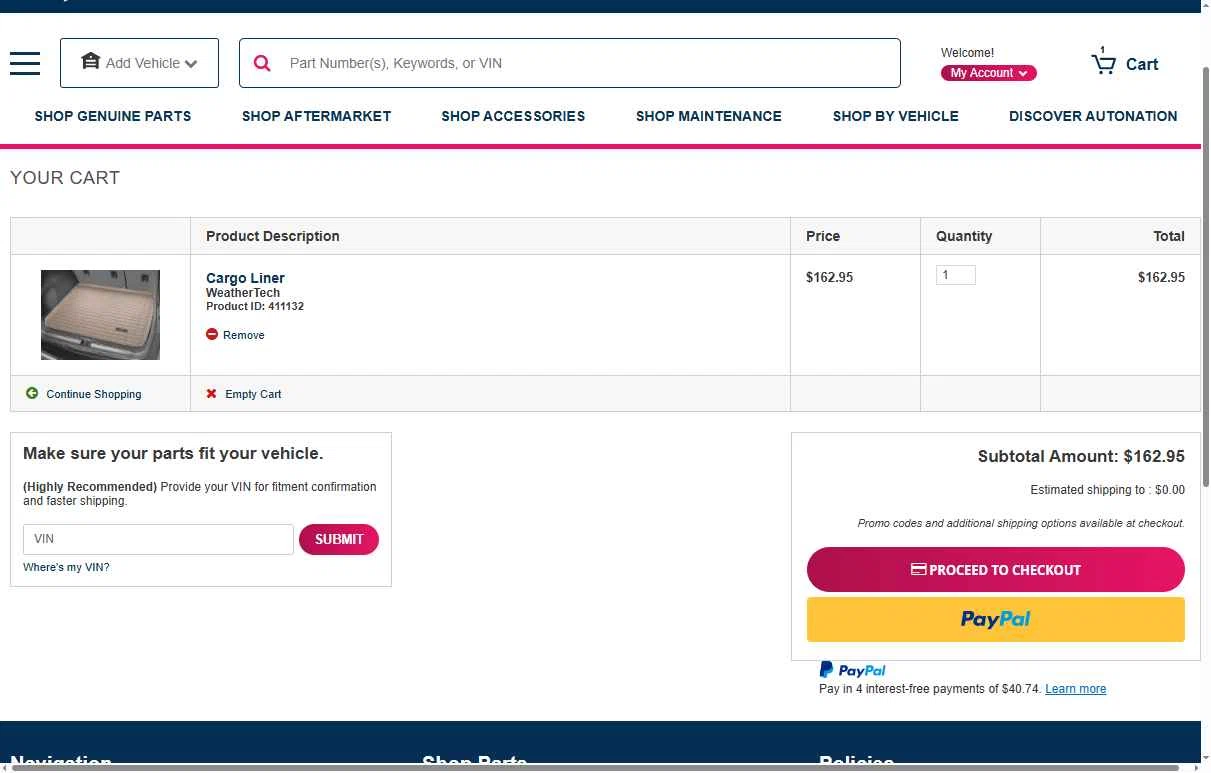 AutoNation Parts checkout page showing AutoNation Parts promo code box | Screenshot taken by SimplyCodes community member on Nov 10, 2025