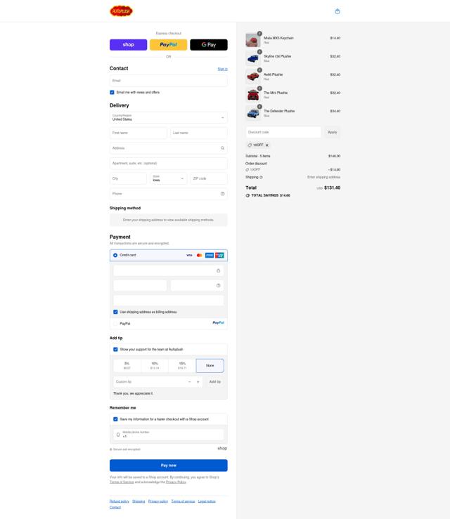Autoplush checkout page showing Autoplush discount code box | Screenshot taken by SimplyCodes community member on Sep 16, 2025