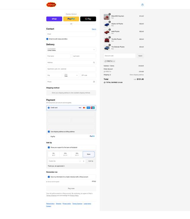 Autoplush checkout page showing Autoplush discount code box | Screenshot taken by SimplyCodes community member on Sep 16, 2025
