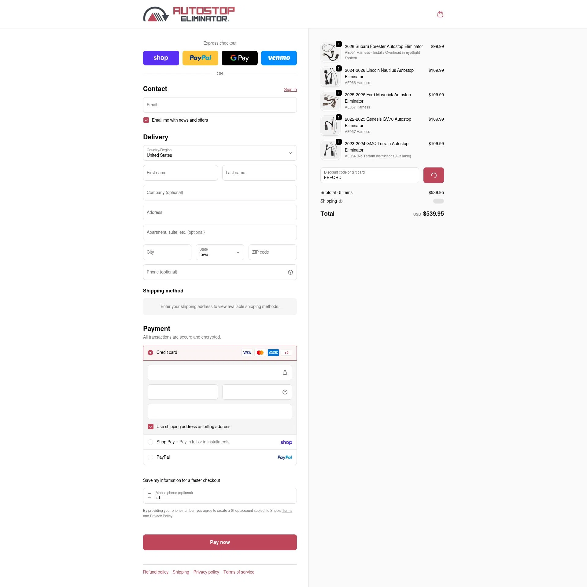Autostop Eliminator checkout page showing Autostop Eliminator discount code box | Screenshot taken by SimplyCodes community member on Feb 18, 2026