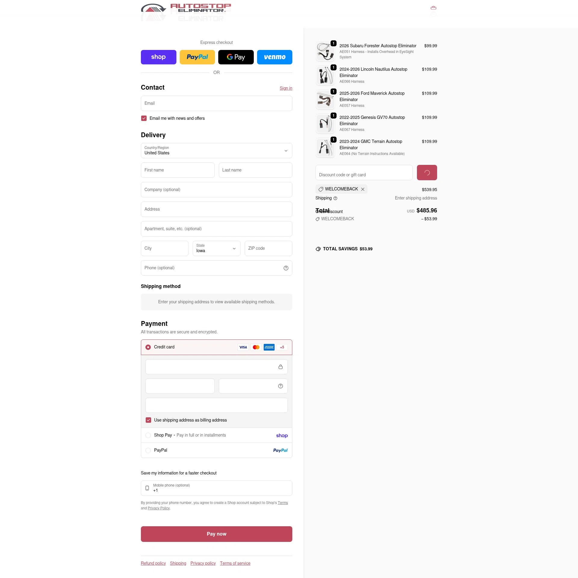 Autostop Eliminator checkout page showing Autostop Eliminator discount code box | Screenshot taken by SimplyCodes community member on Feb 18, 2026