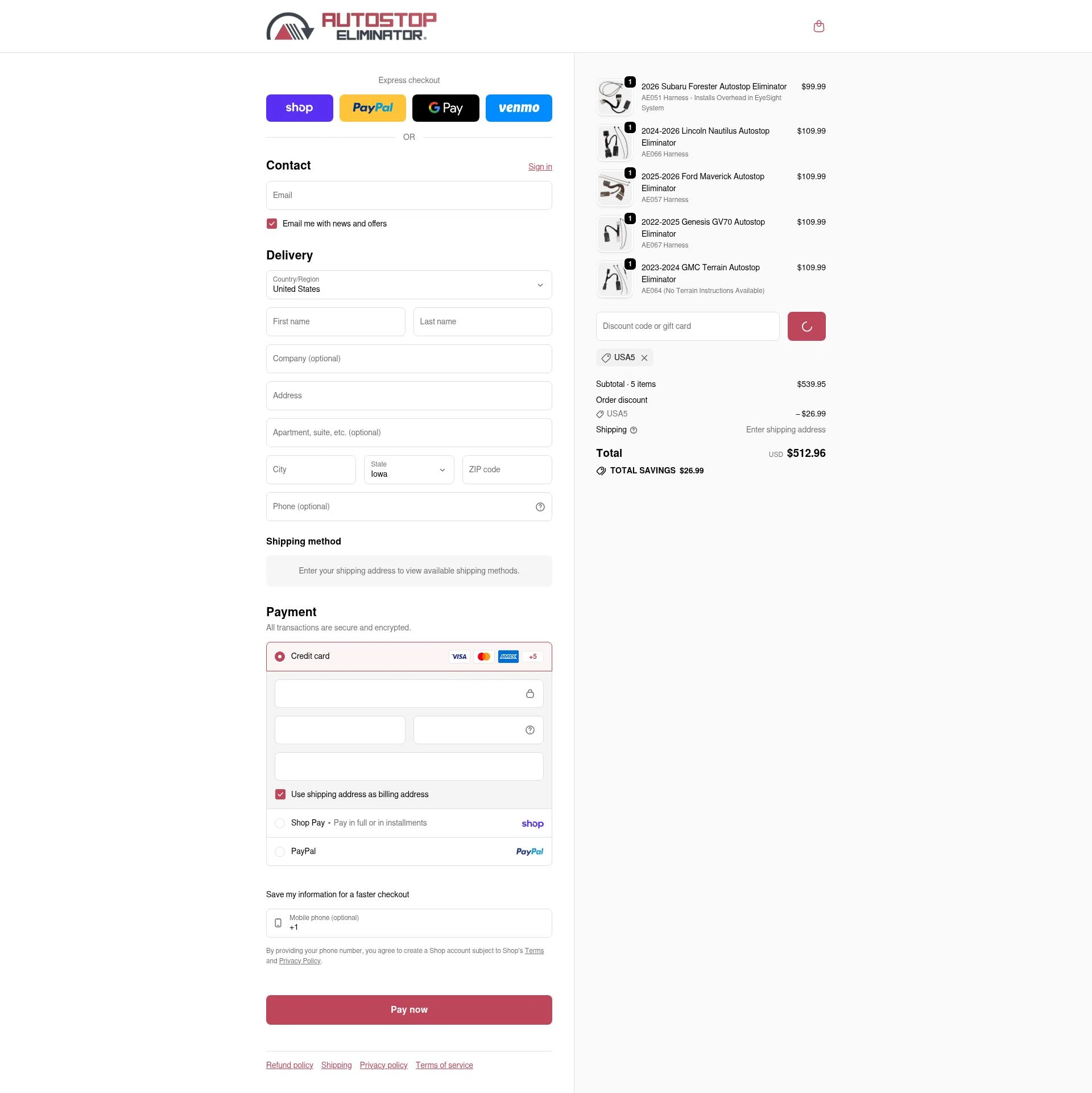 Autostop Eliminator checkout page showing Autostop Eliminator discount code box | Screenshot taken by SimplyCodes community member on Feb 18, 2026