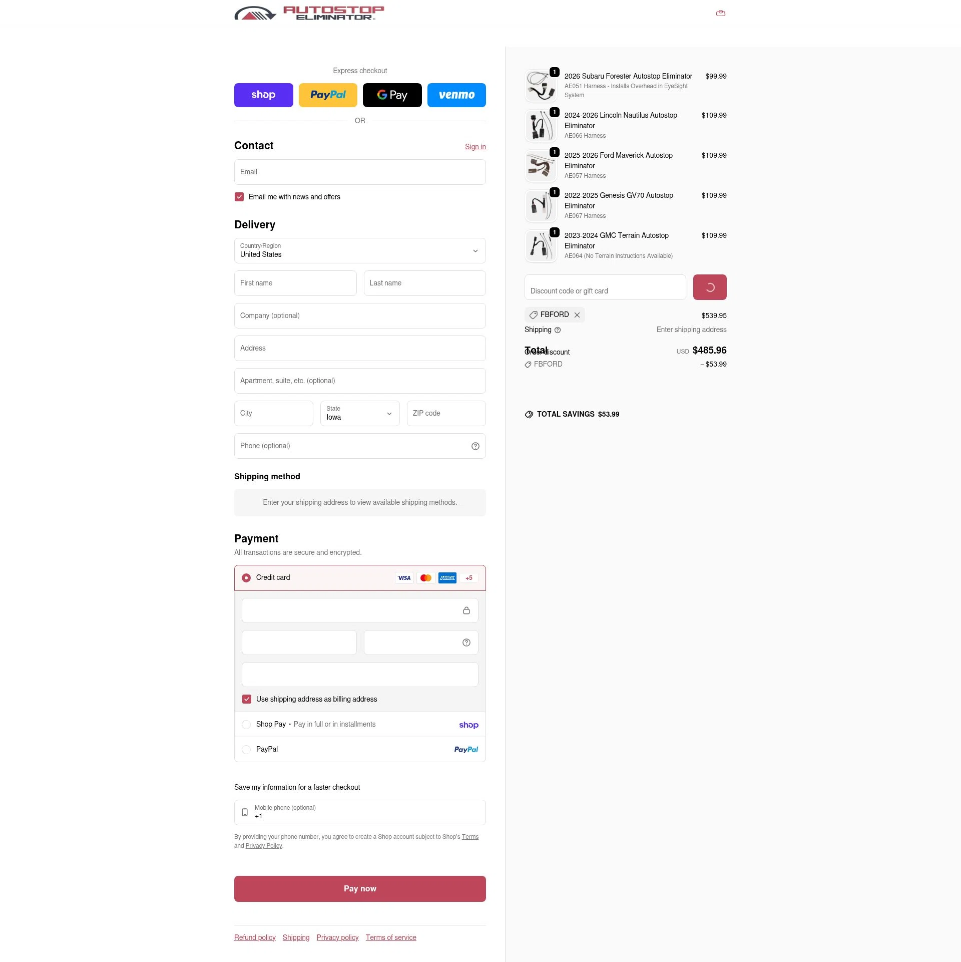 Autostop Eliminator checkout page showing Autostop Eliminator discount code box | Screenshot taken by SimplyCodes community member on Feb 13, 2026