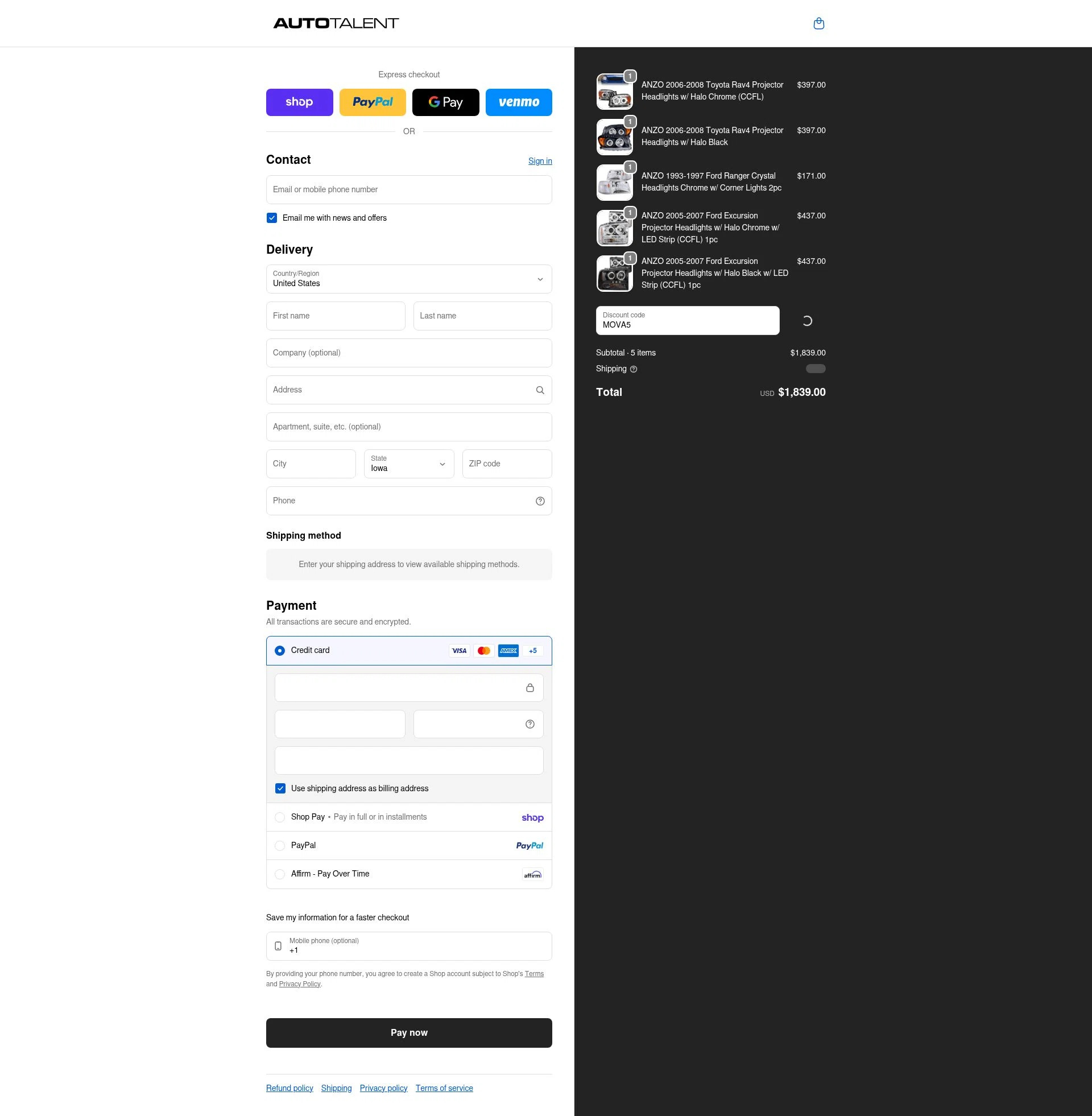Auto Talent checkout page showing Auto Talent promo code box | Screenshot taken by SimplyCodes community member on Feb 20, 2026