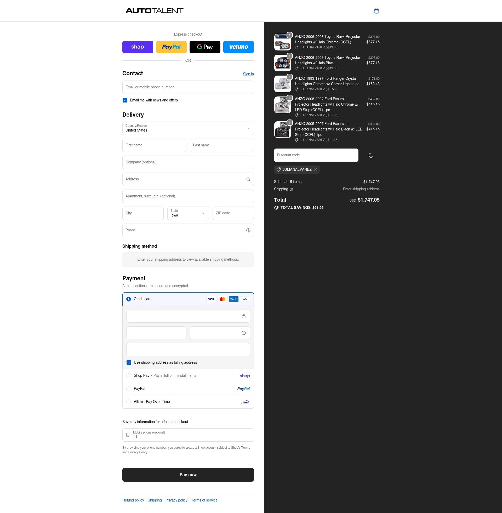 Auto Talent checkout page showing Auto Talent promo code box | Screenshot taken by SimplyCodes community member on Feb 20, 2026