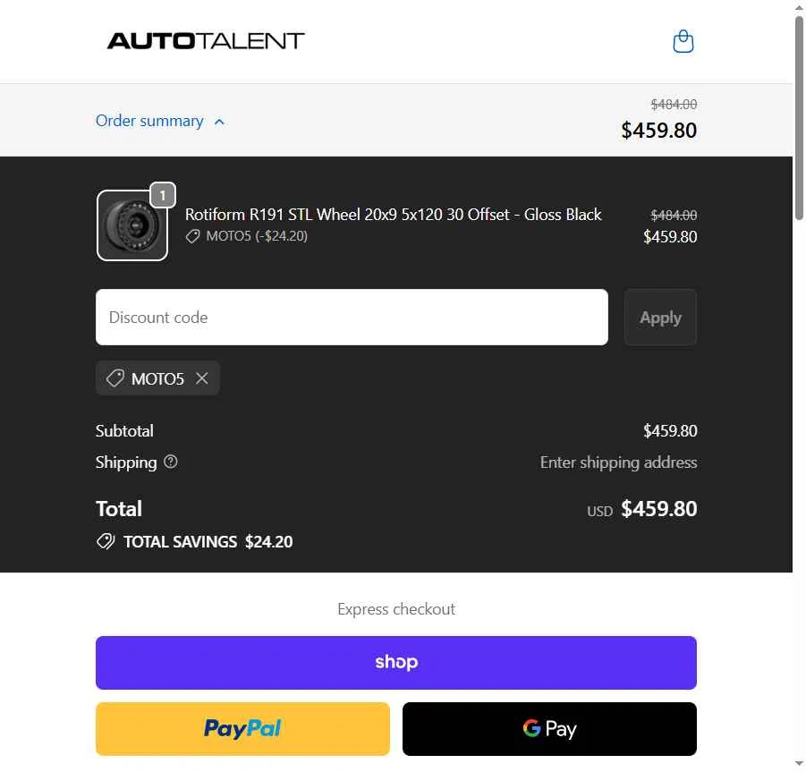 Auto Talent checkout page showing Auto Talent promo code box | Screenshot taken by SimplyCodes community member on Feb 20, 2026