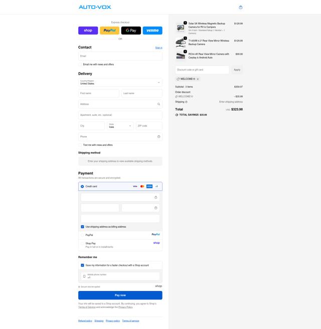 AUTO-VOX checkout page showing AUTO-VOX promo code box | Screenshot taken by SimplyCodes community member on Sep 23, 2025