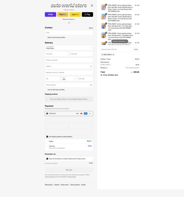 Auto World Store checkout page showing Auto World Store coupon code box | Screenshot taken by SimplyCodes community member on Sep 11, 2025