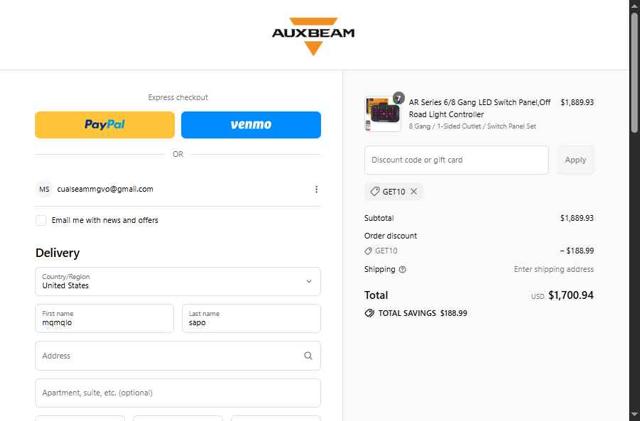 Auxbeam checkout page showing Auxbeam discount code box | Screenshot taken by SimplyCodes community member on Sep 12, 2025