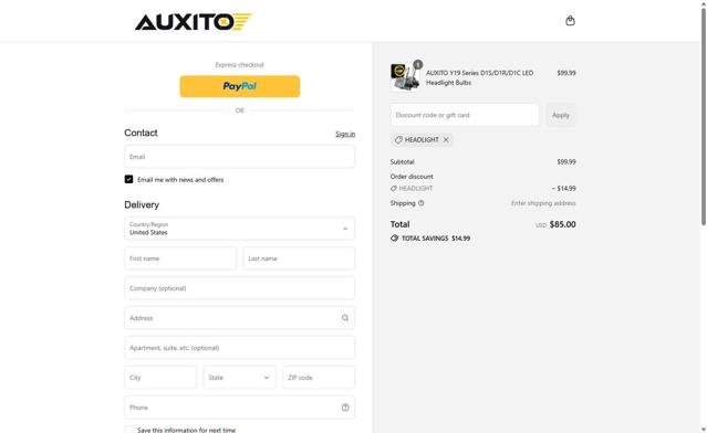 Auxito checkout page showing Auxito discount code box | Screenshot taken by SimplyCodes community member on Sep 14, 2025