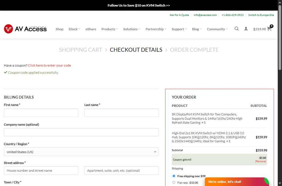 AV Access checkout page showing AV Access coupon code box | Screenshot taken by SimplyCodes community member on Oct 28, 2025