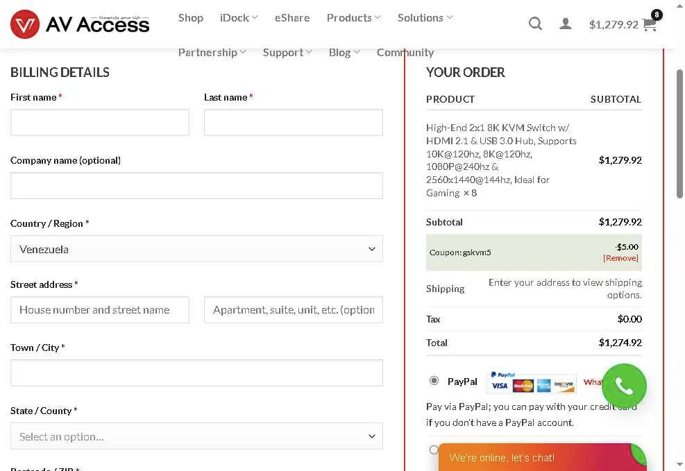 AV Access checkout page showing AV Access coupon code box | Screenshot taken by SimplyCodes community member on Aug 12, 2025
