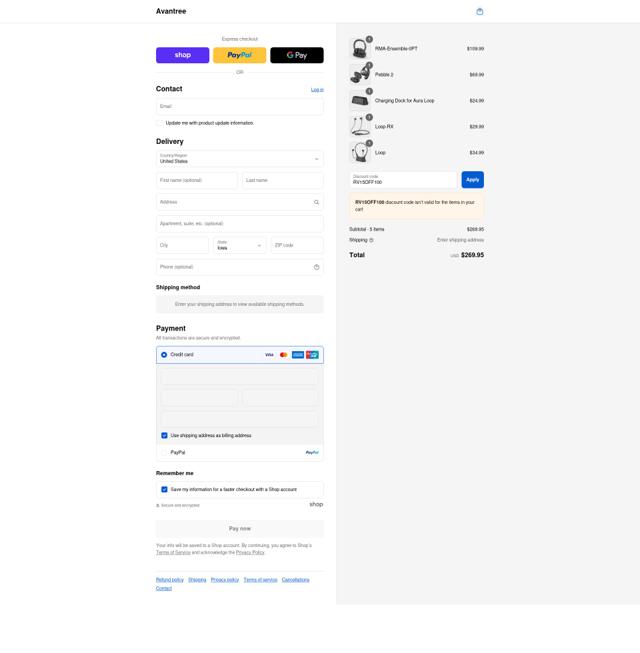 Avantree checkout page showing Avantree promo code box | Screenshot taken by SimplyCodes community member on Sep 6, 2025