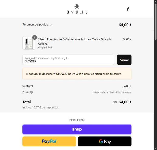 Avant Skincare checkout page showing Avant Skincare promo code box | Screenshot taken by SimplyCodes community member on Sep 14, 2025