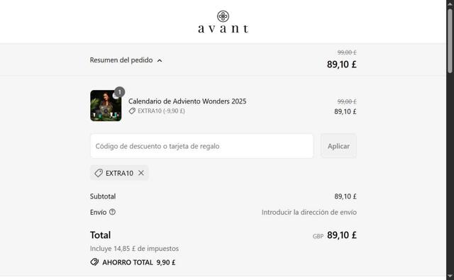 Avant Skincare checkout page showing Avant Skincare promo code box | Screenshot taken by SimplyCodes community member on Sep 14, 2025