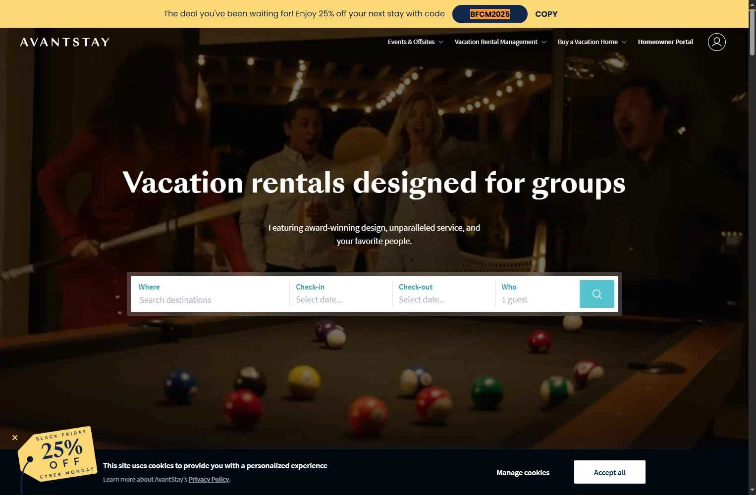 AvantStay checkout page showing AvantStay discount code box | Screenshot taken by SimplyCodes community member on Nov 28, 2025