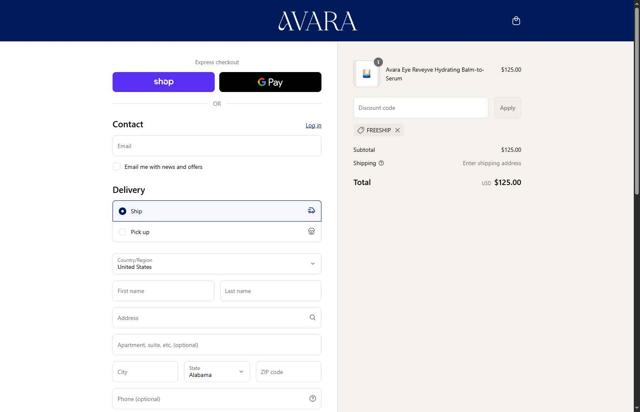 Avara checkout page showing Avara discount code box | Screenshot taken by SimplyCodes community member on Sep 6, 2025