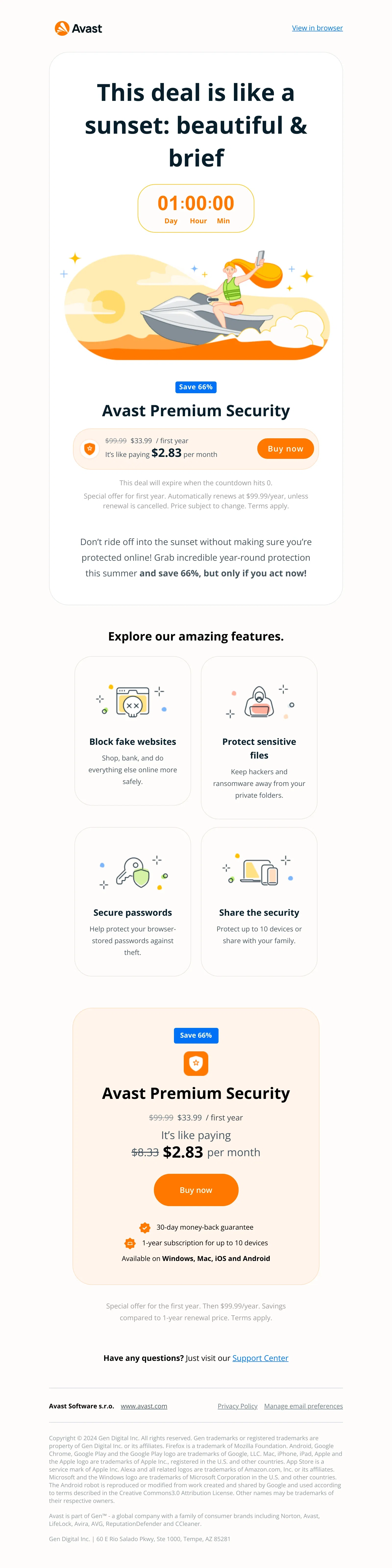 Avast coupon code screenshot showing code Save66% applied at Avast checkout page. Uploaded by SimplyCodes community member RonJohnson on Jul 15, 2024