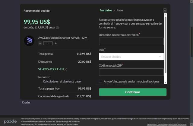 AVCLabs checkout page showing AVCLabs promo code box | Screenshot taken by SimplyCodes community member on Aug 4, 2025