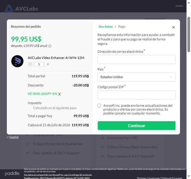 AVCLabs checkout page showing AVCLabs promo code box | Screenshot taken by SimplyCodes community member on Jul 21, 2025