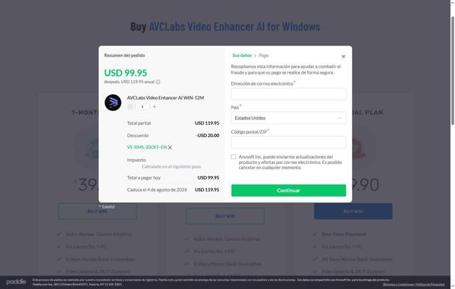 AVCLabs checkout page showing AVCLabs promo code box | Screenshot taken by SimplyCodes community member on Aug 4, 2025