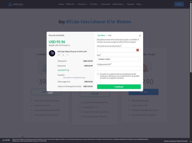 AVCLabs checkout page showing AVCLabs promo code box | Screenshot taken by SimplyCodes community member on Aug 28, 2025
