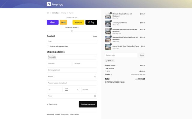 Avenco checkout page showing Avenco discount code box | Screenshot taken by SimplyCodes community member on Sep 4, 2025