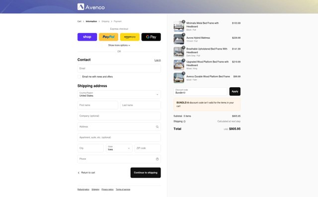 Avenco checkout page showing Avenco discount code box | Screenshot taken by SimplyCodes community member on Sep 4, 2025
