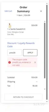 Aventura Clothing coupon verification screenshot