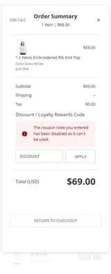 Aventura Clothing coupon verification screenshot